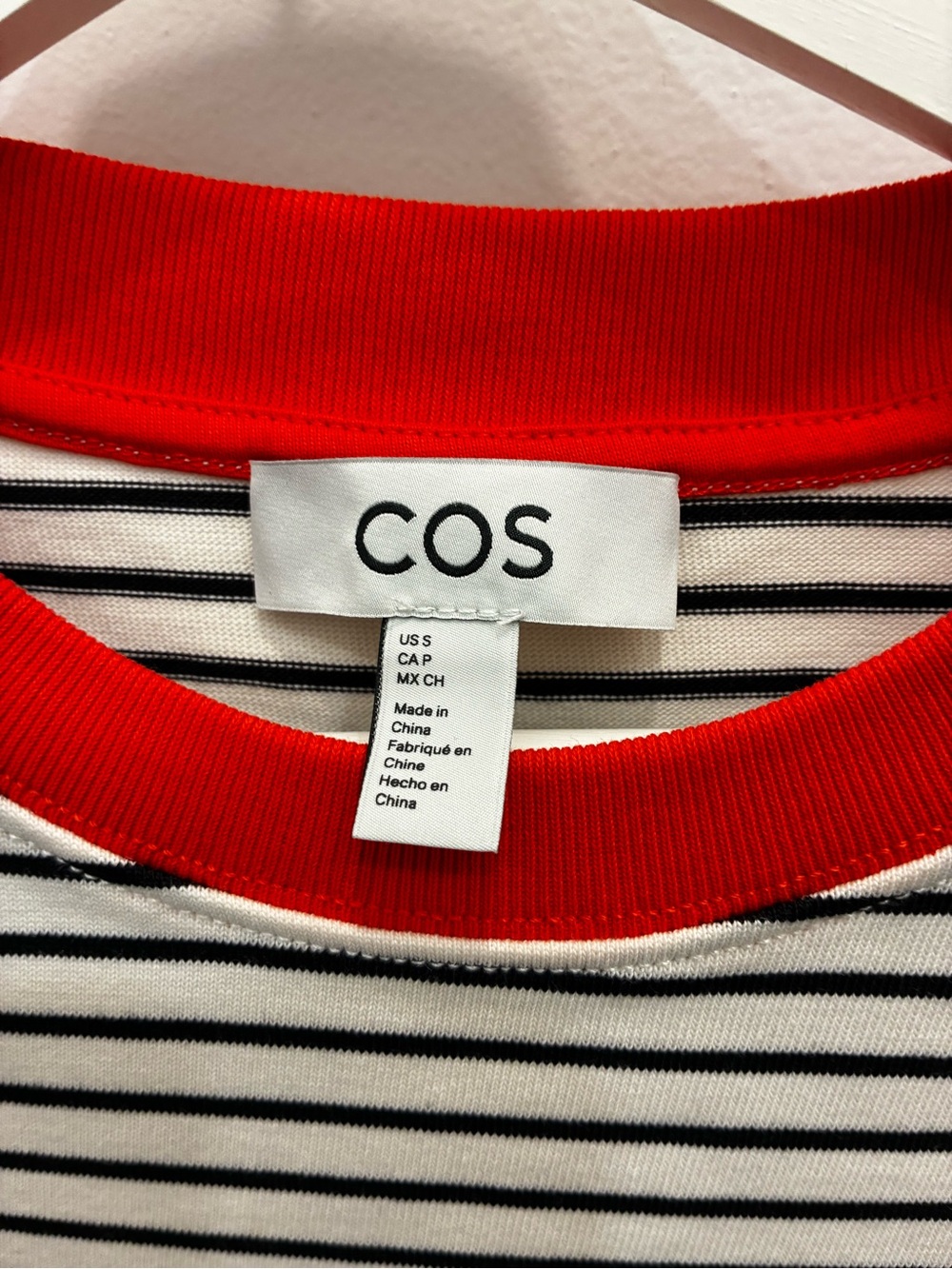 COS Red-Collar Black & White Striped Short Sleeve Tee